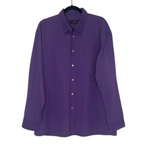 Bugatchi Purple Blue Micro Plaid Long Sleeve Button up Bold Shirt XL